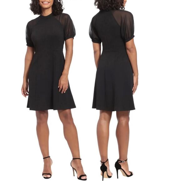London Times Fit and Flare Mock Neck with Sheer Elbow Sleeves size 18W - Picture 1 of 5